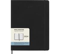 Moleskine Agenda Mensual 12 Meses 2024, Agenda 2024, Formato XL 19x25, Tapa Suave y Cierre Elástico, Color Negro