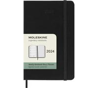 Moleskine Agenda Semanal con Espacio para Notas 12 Meses 2024, Agenda 2024, Formato Pocket 9x14, Tapa Dura y Cierre Elástico, Color Negro