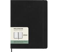 Moleskine Agenda Semanal con Espacio para Notas 12 Meses 2024, Agenda 2024, Formato XL 19x25, Tapa Suave y Cierre Elástico, Color Negro