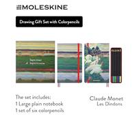 Moleskine Bundle Impressionismus Notizbuch limitierte Ausgabe, L/A5, fester Einband, 6 Wasserfarben-Graphitstifte, wiederverwendbare Geschenkbox