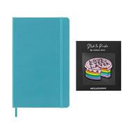 Moleskine Classic Notebook + Moleskine Sticker Patch Pride Cake, Cuaderno de Rayas, Tapa dura, 13x21 cm, Color Azul Blue Reef, Parche Diseñado por Ashton Attzs, 5x5cm