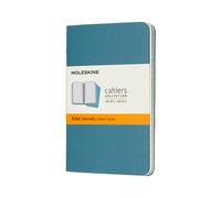 Moleskine Cahier Journal, Set 3 Notebooks with Ruled Pages, Cardboard Cover with Visible Cotton Stiching, Colour Brisk Blue, Pocket 9 x 14 cm, 64 Pages