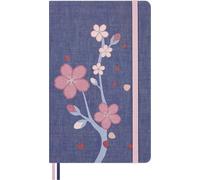 Moleskine Cuaderno Sakura, Cuaderno Liso con Tapa Dura en Tela Y Cierre Elástico, Con Tarjeta De Felicitación Y Pegatinas Temáticas, Tamaño Grande 13 x 21 cm