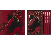 Moleskine Das Jahr des Pferdes Themenbox, Notizbuch L/A5, liniert, fester Einband, Holzschnitt, 4 feste Blackwing Graphitstifte, wiederverwendbare Box