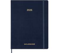 Moleskine Essential Planner 2025-2026, Agenda Semanal Vertical 15 Meses, Con Ranuras Horarias Diarias, Tapa Flexible, Color Azul, Formato XXL 23,5x28,14