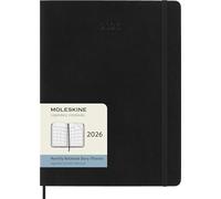 Moleskine Planificador Mensual 2026, Agenda 12 meses, tapa blanda, cierre elástico, XL 19x25, negro