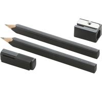 Moleskine Set de 2 Lápices 2B con Sacapuntas, Lápices de Cedro con Cuerpo Rectangular y Clip de Acero, Acabado Negro Mate, Etiquetas Adhesivas, Longitud con Tapa 14 cm