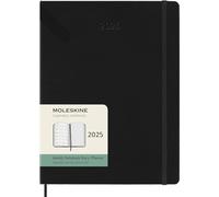 Moleskine Weekly Planner, Agenda Semanal con Espacio para Notas 12 Meses 2025, Tapa Dura y Cierre Elástico, Color Negro, Formato Extra Grande 19x25 cm