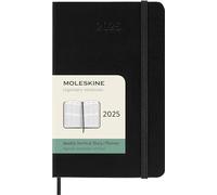 Moleskine Weekly Planner, Agenda Semanal Vertical 12 Meses 2025, Tapa Dura y Cierre Elástico, Color Negro, Formato Extra Grande 19 x25 cm