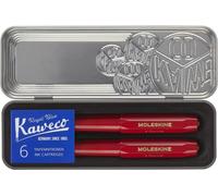 Moleskine x Kaweco Pluma Estilográfica de Plástico ABS con Plumilla Dorada de Tamaño M y Bolígrafo Recargable para Escribir y Tomar Notas, Recarga de 1.0mm y 6 Cartuchos de Tinta Azul incluidos, Rojo