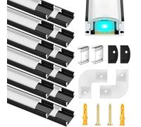 Molfanco Perfil de aluminio LED de 12 x 1 m, perfil de aluminio con cubierta blanca lechosa, tapas finales y pinza de montaje para tiras LED, tiras LED no incluidas