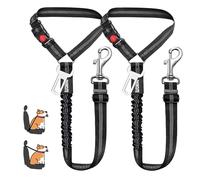 MOLHEM Paquete de 2 cinturones de seguridad para mascotas, arnés elástico de seguridad ajustable para automóviles, correa acolchada elástica antigolpes (negro)