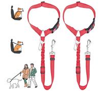 MOLHEM Paquete de 2 cinturones de seguridad para mascotas, arnés elástico de seguridad ajustable para automóviles, correa elástica acolchada antigolpes (rojo)