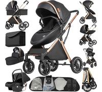 MoLi Carrito Bebe 4 en 1, Carro Bebe 4 Piezas Plegado Conveniente con Un Solo Clic, Carrito Bebes con Modo de Doble Empuje Reversible, Cochecito Bebes 3 Piezas Paisaje Alto (688 Black)