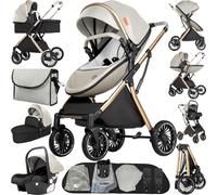 MoLi Carrito Bebe 4 en 1, Carro Bebe 4 Piezas Plegado Conveniente con Un Solo Clic, Carrito Bebes con Modo de Doble Empuje Reversible, Cochecito Bebes 3 Piezas Paisaje Alto (688 Yellowish)