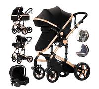 MoLi Carrito de Bebe 3 en 1, Carro Bebe 3 Piezas Plegado Conveniente con Un Solo Clic, Carrito Bebe con Modo de Doble Empuje Reversible, Cochecito Bebe 3 Piezas Paisaje Alto (588 Black Gold New)