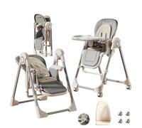 MoLi Cuero PU Trona Bebe, Tronas con Función de Balanceo, Trona Bebe Bandeja Extraíble de Doble Capa, Regulable Tronas Plegable (X8121 Grey)