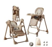 MoLi Cuero PU Trona Bebe, Tronas con Función de Balanceo, Trona Bebe Bandeja Extraíble de Doble Capa, Regulable Tronas Plegable (X8121 Khaki)
