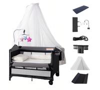 MoLi Cuna de Viaje con Cambiador, Altura Ajustable Cuna de Viaje Bebe con Colchon, Cómodo y Resistente Travel Cot, Plegable y Móvil Parque Cunas Bebe (6602 Black with Net)
