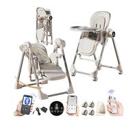 MoLi Eléctrico Bluetooth Inteligente Cuero PU Trona Bebe con Función de Balanceo, Tronas, Regulable Tronas Plegable, Trona Bebe Bandeja Extraíble de Doble Capa (E8121 White)