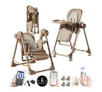 MoLi Eléctrico Bluetooth Inteligente Cuero PU Trona Bebe, Tronas con Función de Balanceo, Regulable Tronas Plegable, Trona Bebe Bandeja Extraíble de Doble Capa (E8121 Khaki)