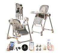 MoLi Eléctrico Bluetooth Inteligente Cuero PU Trona Bebe, Tronas con Función de Balanceo, Trona Bebe Bandeja Extraíble de Doble Capa, Regulable Tronas Plegable (E8121 Grey)