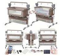 MoLi Eléctrico Bluetooth Inteligente Cuna Colecho Bebe, Cuna Next to me Convertible, Plegable Colecho Bebe con Colchon, Música, 5 Engranajes de Balanceo y Control Remoto (601 Khaki)