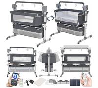 MoLi Eléctrico Bluetooth Inteligente Cuna Colecho Bebe, Cuna Next to me Convertible, Plegable Colecho Bebe con Colchon, Música, 5 Engranajes de Balanceo y Control Remoto (601 Grey)