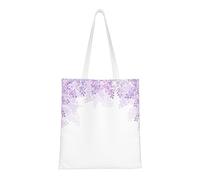 MOLIAE Bolsa de lona negra con estampado de caballo frisio para mujer, bolsas de tela reutilizables para compras, regalo, Enmarcando flores lilas en flor, Talla única