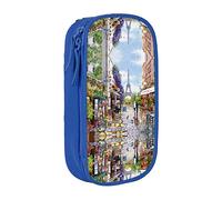 MOLIAE Estuche para lápices de alta capacidad impreso con la Torre Eiffel de París Street Scene Estuche organizador de estuches, para hombres y mujeres, Blue, Talla única, moda