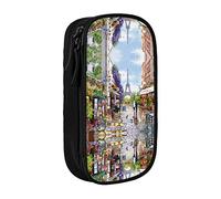 MOLIAE Estuche para lápices de alta capacidad impreso con la Torre Eiffel de París Street Scene Estuche organizador de estuches, para hombres y mujeres, Black, Talla única, moda