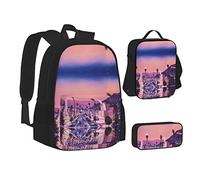 MOLIAE Mochila colorida con impresión de notas musicales, mochila de viaje, bolsa ligera resistente al agua, con bolsa de almuerzo, estuche para lápices, El viejo Hollywood, Talla única