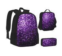 MOLIAE Mochila con estampado de brújula náutica, mochila de viaje, ligera, resistente al agua, con bolsa de almuerzo, estuche para lápices, Hermosa purpurina morada, Talla única