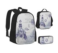 MOLIAE Mochila con estampado de brújula náutica, mochila de viaje, ligera, resistente al agua, con bolsa de almuerzo, estuche para lápices, Brújula náutica de vela, Talla única