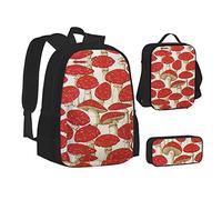 MOLIAE Mochila con estampado de brújula náutica, mochila de viaje, ligera, resistente al agua, con bolsa de almuerzo, estuche para lápices, Champiñón rojo y blanco., Talla única