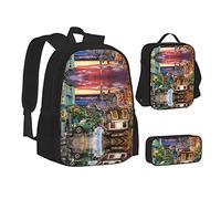 MOLIAE Mochila con estampado de cerdo de bebé, mochila de viaje, ligera, resistente al agua, con bolsa de almuerzo, estuche para lápices, San Francisco, Talla única