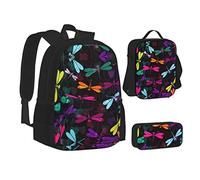 MOLIAE Mochila con estampado de cerdo de bebé, mochila de viaje, ligera, resistente al agua, con bolsa de almuerzo, estuche para lápices, Linda libélula, Talla única