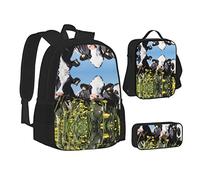 MOLIAE Mochila con estampado de cerdo de bebé, mochila de viaje, ligera, resistente al agua, con bolsa de almuerzo, estuche para lápices, Vacas negras y blancas, Talla única