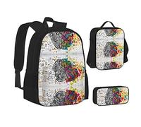 MOLIAE Mochila con estampado de flores blancas y negras, mochila de viaje, bolsa ligera resistente al agua, con bolsa de almuerzo, estuche para lápices, Ventaja del cerebro izquierdo y derecho, Talla única