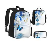 MOLIAE Mochila con estampado de mapa del mundo antiguo, mochila de viaje, ligera, resistente al agua, con bolsa de almuerzo, estuche para lápices, Flores y Mariposa, Talla única