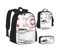 MOLIAE Mochila con estampado de pulpo morado, mochila de viaje, ligera, resistente al agua, con bolsa de almuerzo, estuche para lápices, Monte Japonés Red Sun, Talla única