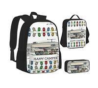 MOLIAE Mochila con estampado de pulpo morado, mochila de viaje, ligera, resistente al agua, con bolsa de almuerzo, estuche para lápices, Happy Camper, Talla única