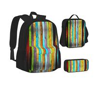 MOLIAE Mochila con estampado de tortugas marinas, mochila de viaje, bolsa ligera resistente al agua, con bolsa de almuerzo, estuche para lápices, Tableros de madera coloridos, Talla única