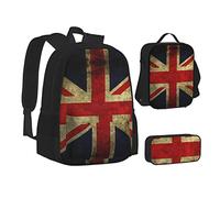 MOLIAE Mochila con estampado de tortugas marinas, mochila de viaje, bolsa ligera resistente al agua, con bolsa de almuerzo, estuche para lápices, Bandera británica, Talla única