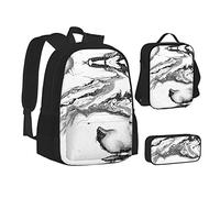 MOLIAE Mochila con estampado de tortugas marinas, mochila de viaje, bolsa ligera resistente al agua, con bolsa de almuerzo, estuche para lápices, Mármol blanco y negro., Talla única