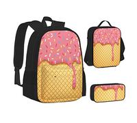 MOLIAE Mochila con estampado de tortugas marinas, mochila de viaje, bolsa ligera resistente al agua, con bolsa de almuerzo, estuche para lápices, Patrón de helado y gofre, Talla única