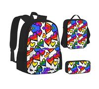 MOLIAE Mochila con estampado de tortugas marinas, mochila de viaje, bolsa ligera resistente al agua, con bolsa de almuerzo, estuche para lápices, Corazones del orgullo gay de colores arcoíris, Talla única