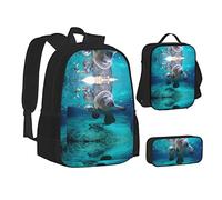 MOLIAE Wildlife - Mochila con estampado de león, mochila de viaje, ligera, resistente al agua, con bolsa de almuerzo, estuche para lápices, Manatíes del Oeste de la India, Talla única