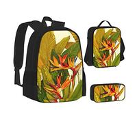 MOLIAE Wildlife - Mochila con estampado de león, mochila de viaje, ligera, resistente al agua, con bolsa de almuerzo, estuche para lápices, Pájaro del Paraíso Tropical, Talla única