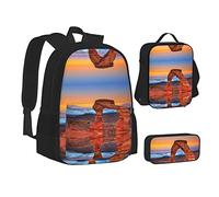 MOLIAE Wildlife - Mochila con estampado de león, mochila de viaje, ligera, resistente al agua, con bolsa de almuerzo, estuche para lápices, Parque Nacional de Arcos, Talla única